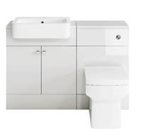 Bathroom Suite Combined Furniture Vanity Unit Sink Toilet WC Set & BTW White