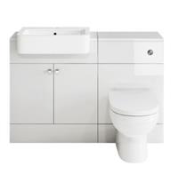 Bathroom Suite Combined Furniture Vanity Unit Sink Toilet WC Set BTW White Gloss