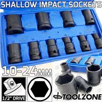 1/2Inch Drive IMPACT Socket Set Shallow Impact Sockets Stubby 10-24mm 6PT Hex
