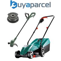Bosch Rotak 32 Electric Rotary Lawnmower 32cm 1200w & Grass Trimmer Strimmer