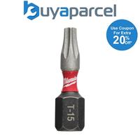 Milwaukee SHOCKWAVE TORX Impact Duty Bits TX15 25mm Pack of 2 4932430872