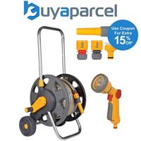 Hozelock 45m Free Standing Garden Hose Cart 20m Hose Connector Spray Gun 2489