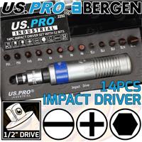 US PRO Impact Driver 14pc Heavy Duty Impact Screwdriver Impact Bits Phillips Slo