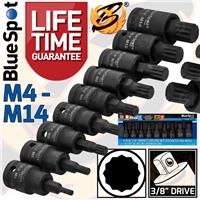 IMPACT Spline Bit Sockets Set 3/8 Drive Impact M4 - M14 Spline Key S2