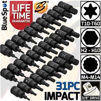 IMPACT Hex Torx Spline Bit Sockets 3/8 Drive Short Reach Allen Star HX