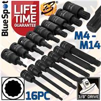 IMPACT Spline Bit Socket Set Short & Long Key 12 Point Sockets S2 Steel M4 - M14