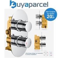 Chrome Round Twin Dual Concealed Thermostatic Shower Mixer Valve - Single Outlet
