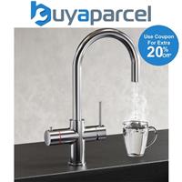 Chrome 4 in 1 Instant Boiling Hot Water Twin Lever Kitchen Tap Curved Swan Spout