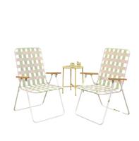 George Home Pink and Green Webbed Folding Lawn Chair - Set of 2 Garden Chairs