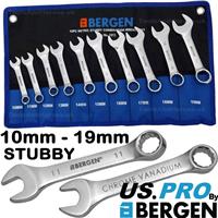US PRO Stubby Spanners 10pc Short Reach Combination Spanner Wrench Set 10mm-19mm