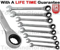 8pc Long Reach Ratchet Spanner Set 8 - 19mm Combination Ratchet Wrench/ Spanners