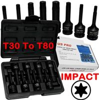 US.PRO TOOLS IMPACT TORX STAR Socket Set T30 To T80 Torx Bit Set 1/2dr IMPACT