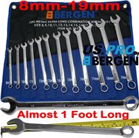 BERGEN EXTRA LONG Spanners 12pc Long Reach Combination Wrench Spanner Set 8-19mm