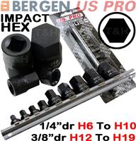 US.PRO IMPACT HEX BIT Sockets Set 1/4" & 3/8" Dr Impact Allen Keys H6 To H19 HEX