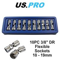 US PRO Tools 10pc 3/8dr Flexi Flexible Universal Sockets Set Metric 1693