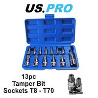 US PRO 13pc Torx Star Bit Socket Set - Tamper Bit Sockets T8 - T70 1497