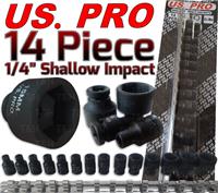 US PRO IMPACT Sockets Set 1/4 Dr Shallow Stubby Impact Sockets 4mm-15mm 6PT HEX