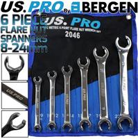 BERGEN Flare Nut Spanner Set 6pc Brake Pipe Gas Fuel Spanner Flare Wrench 8-24mm
