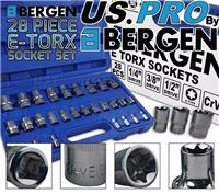 BERGEN E-TORX Sockets 1/4 3/8 1/2 Drive E-TYPE Female Torx Socket Set 28pc TX