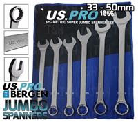 BERGEN JUMBO Spanners 6pc Combination Wrench Spanner Set 33 34 36 41 46 50mm HGV