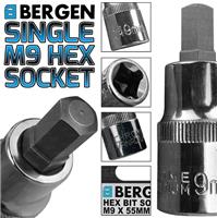 BERGEN Hex Socket H9mm 1/2" Drive 55mm 9mm Hex Key Single Socket Allen Key