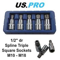 US PRO 5 Piece 1/2" Drive Spline Triple Square Bit Sockets M10 - M18 2076