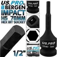 BERGEN H5 Impact Hex Bit Socket 1/2"Dr 5mm Impact Allen Key 78mm long Hex Socket