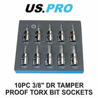 US PRO Tools 10Pc 3/8 Dr 48mm Long Tamper Proof Torx Bit Socket Set T10 - T55