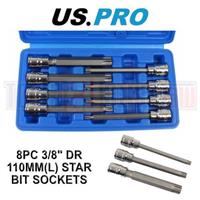US PRO Tools 8Pc 3/8" Dr. 110mm Long Torx Bit Socket Set T25 to T60 3303
