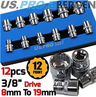 BERGEN 12 Point Socket Set 3/8" Drive Double Hex Shallow Sockets Set 12pc Tools