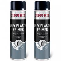 2 x Simoniz Grey Plastic Smooth Primer Car Paint Spray Anti Rust Aerosol 500ml