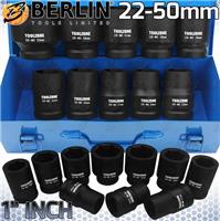 1 Inch DRIVE DEEP IMPACT Socket Set 22-50mm HGV Long Reach Impact Sockets INCH.