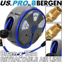 BERGEN 15 metre Retractable Air Hose Wall Mounted Compressor Air Line Hose Reel