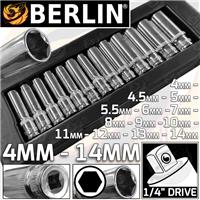 BERLIN 1/4" Drive Deep Socket Set Single Hex Drive Long Reach Deep Sockets 13pcs