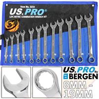 US PRO Combination Spanners Combi Wrench Set 12pc 8-19mm Open & Ring End Spanner