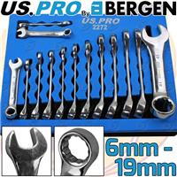 US PRO Stubby Spanners 14pc Short Reach Combination Spanner Wrench Set 6mm-19mm