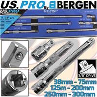 US PRO 3/8" Drive Extension Bars 6pc Long Reach Extension Bar Set 38mm - 300mm