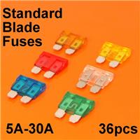 Quality 36pc Standard Blade Fuses For Car Van Bike Fuse 5A 10A 15A 20A 25A 30A