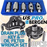 US PRO Oil Filter Wrench Set 2 Way 3 Leg Oil & Fuel Filter & Drain Plug Key Set