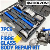 Body Repair Kit Dent Panel Beating 70% Fibre Glass Hammer Dolly 7 Piece Tool Set