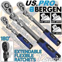US PRO Flexible Extendable Ratchets 1/2Dr 3/8 1/4 Drive 72T Reversible Handle