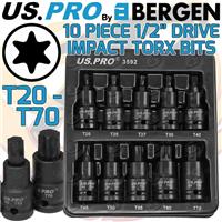 US PRO IMPACT TORX BIT Sockets Set 1/2 Drive Impact TRX Star Sockets T20 To T70
