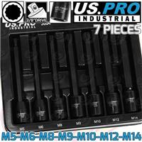 US PRO Extra Long Impact Spline Bit Sockets Set 3/8 Drive Impact M5 - M14 S2