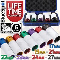 Alloy Wheel Nut Thin Wall DEEP Impact Socket Set 1/2 Drive 6 Point 17mm - 27mm