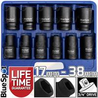 3/4Inch DRIVE DEEP IMPACT Socket Set 17mm - 38mm HGV Long Reach Impact Sockets