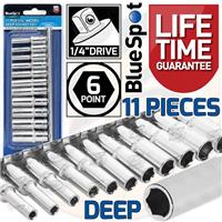 1/4 INCH Drive Deep Socket Set Long Reach Sockets 4mm - 13mm 11pcs 6 Point Hex