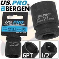 US PRO 21mm Shallow Impact Socket 1/2" Drive 21mm 6 Point Single Hex Impact CR-V