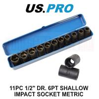 US PRO Tools 11PC 1/2" DR 6 Point Shallow Impact Metric Socket Set 10 - 21mm