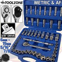 Sockets & DEEP Socket Set 3/8 Drive Tool Set With Ratchet Metric & AF 6PT 50PCS