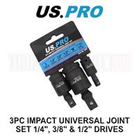 US PRO Tools 3pc Impact Universal Wobble Joint Set 1/4", 3/8" ,1/2" Drives 3977